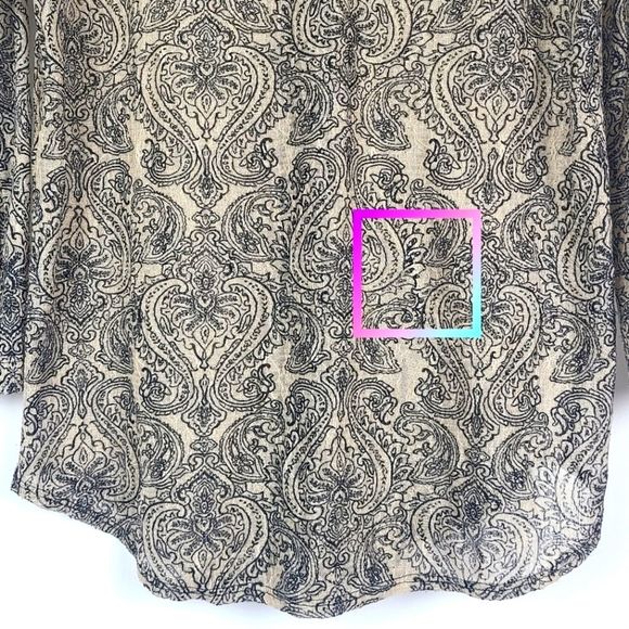 Perseption Concept Womens Semi Sheer Button Down Blouse Top Size Large Tan Black - Picture 10 of 16